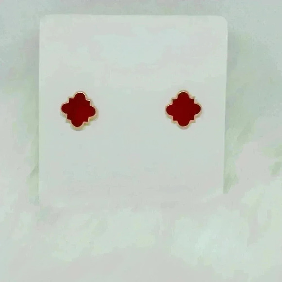 Chloe Clover Stud Earrings 18k Gold Plated Earrings in Red - Picture 6 of 7